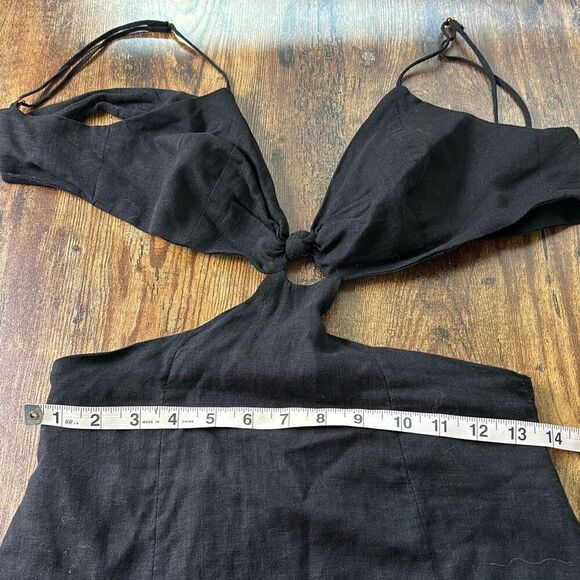 VIX Paula Hermanny Leda Long Maxi Cut Out Dress Black Linen Sz M - Picture 12 of 13